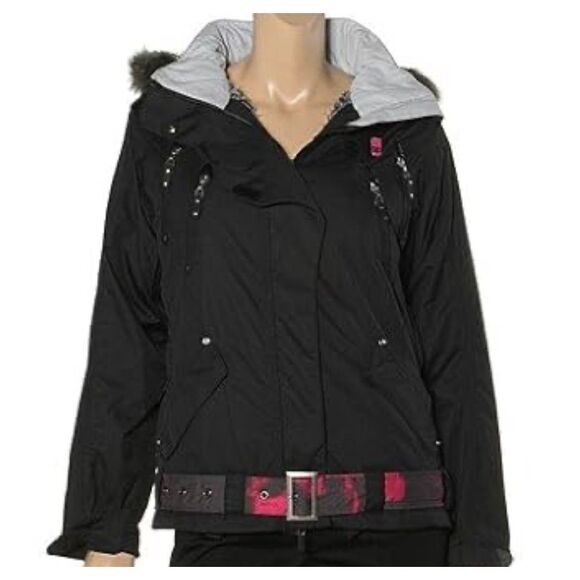 DC Snowboarding Pica-P Black Faux Fur Hooded Winter Coat Jacket Women's Small - Picture 1 of 13